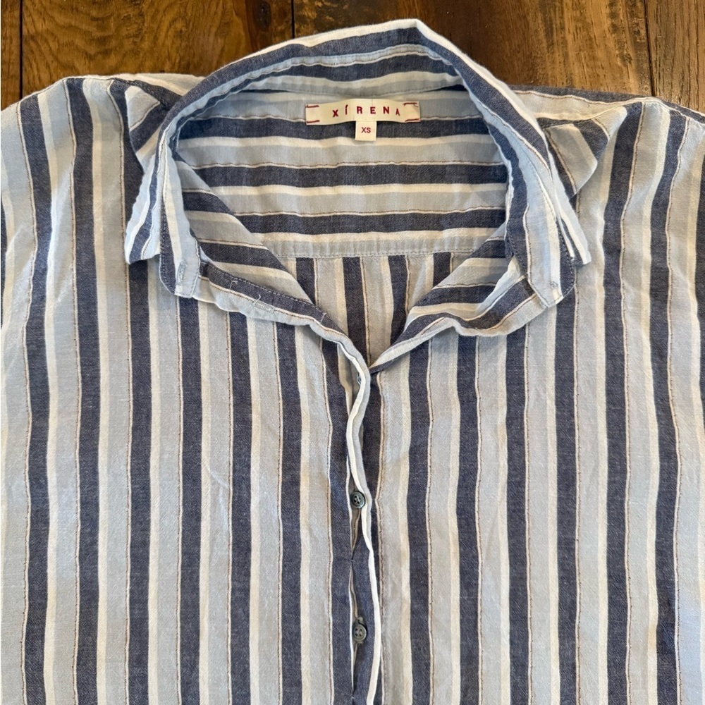 Xirena White and Blue Button Down Shirt with Stripes Size XS - Picture 4 of 4